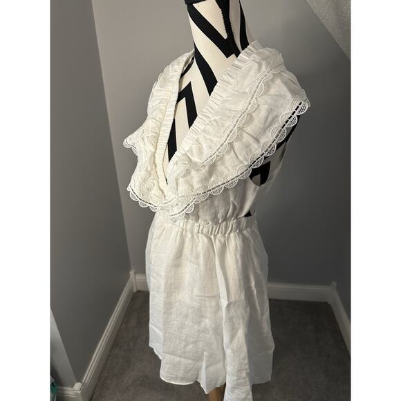 Anthropologie We Are Sundays NWT Aurora Linen Mini Dress White Ruffle Backless - Picture 10 of 12